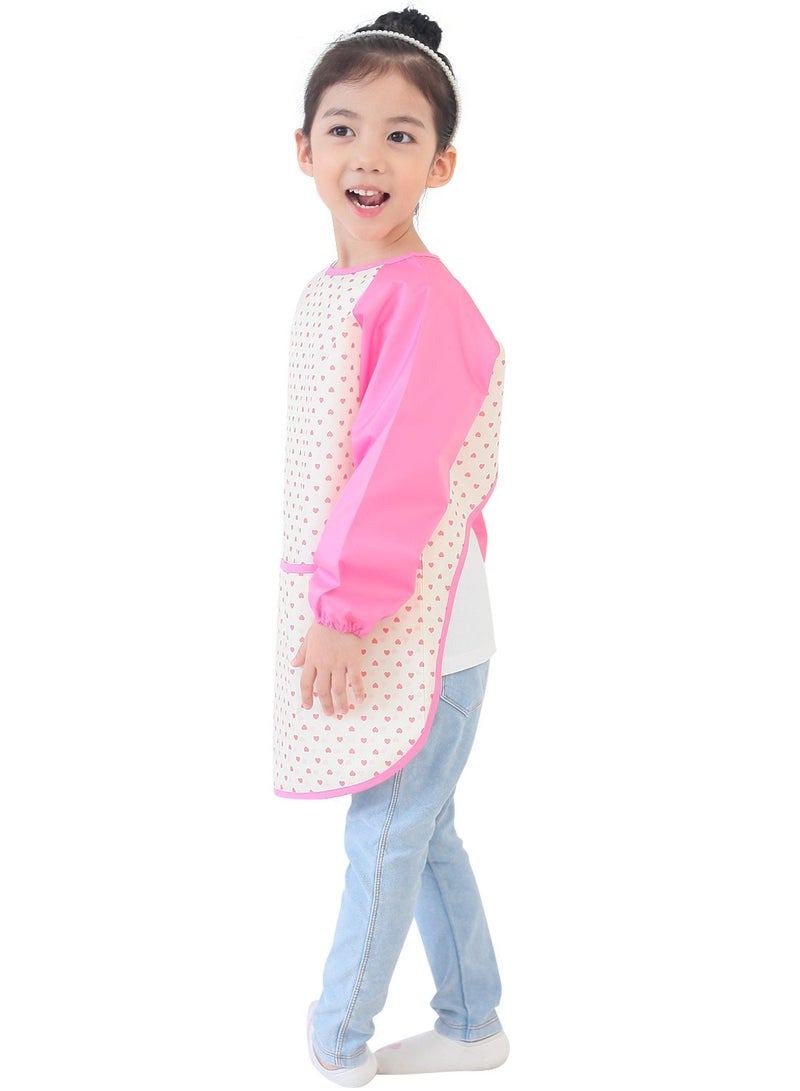 Plie Kids Painting Apron â€“ Waterproof Long Sleeve Art Smock for Toddlers & Preschoolers, Messy Play, Baking, Crafts, Cooking, Sensory Activities (Ages 1â€“10), Pink Heart Dot (27-S) - Image 2